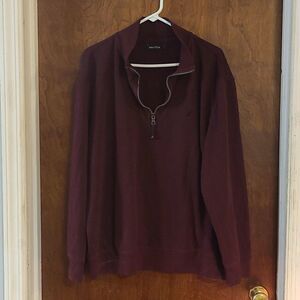 Nautica Men's XXL Burgandy Long Sleeved Sweatshirt With Front Zip at Neck.